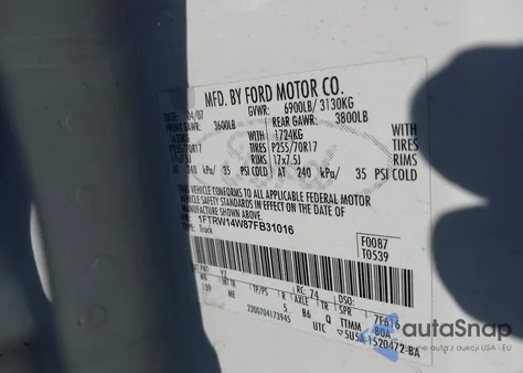 2007 Ford F-150 Xlt from USA, damaged, VIN 1FTRW14W87FB31016